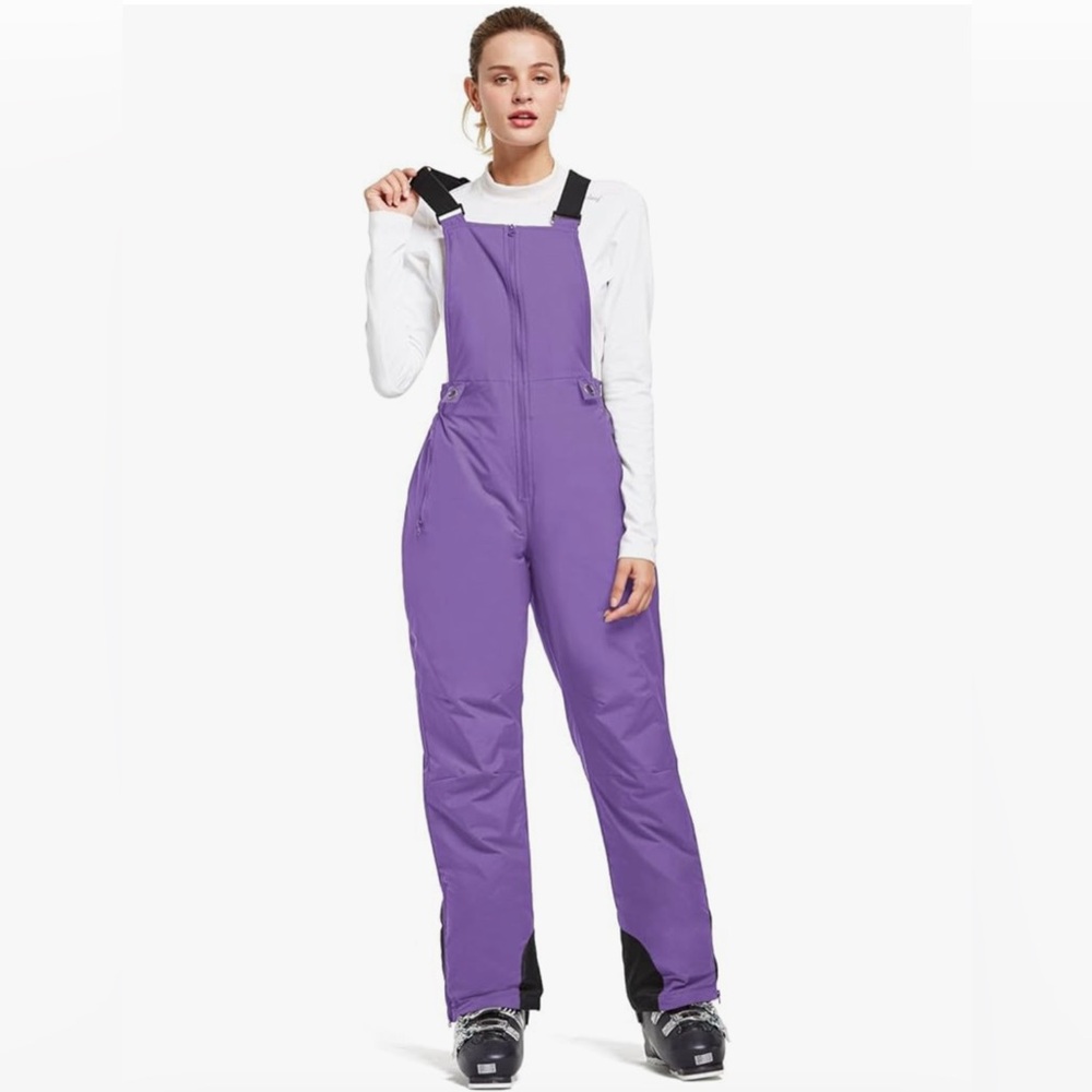Baleaf Women’s insulated Waterproof Purple & Black Ski Bib Overalls
